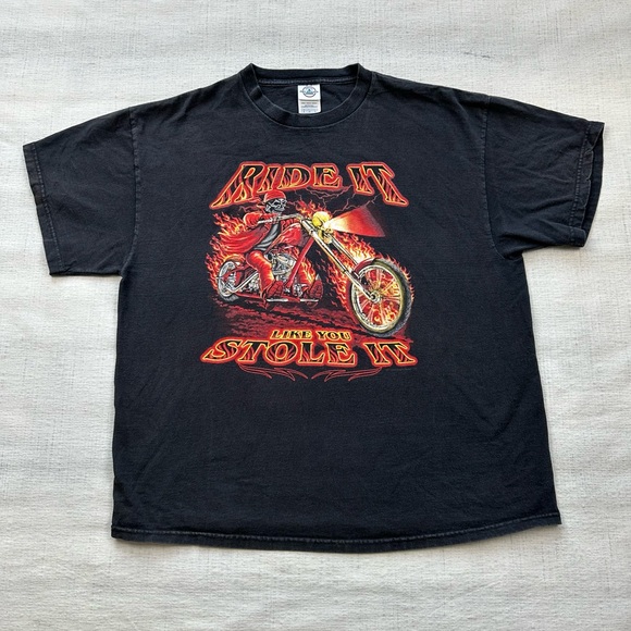 y2k Ride It Like You Stole It Tee Skeleton Motorcycle Size XL - Picture 2 of 4